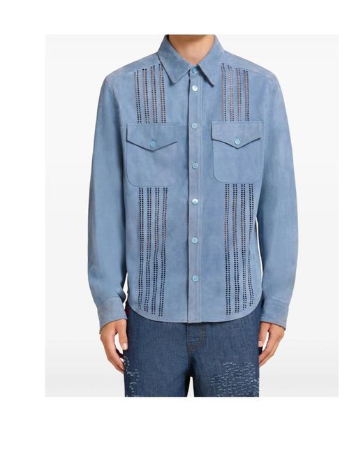 Marni Blue Cut-Out Flap-Pocket Shirt