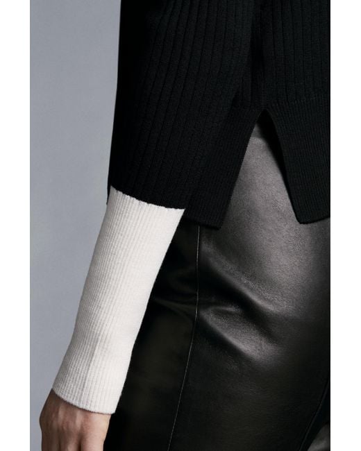 Moncler Black Ribbed-Knit Wool Cardigan