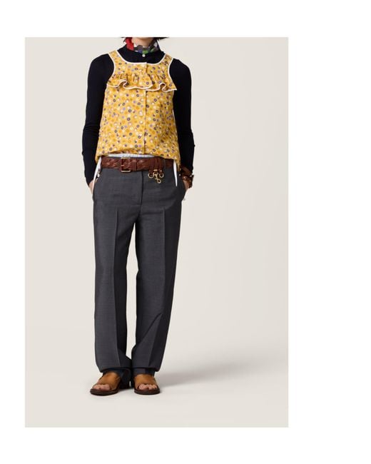 Miu Miu Yellow Poplin-Wool Floral Top
