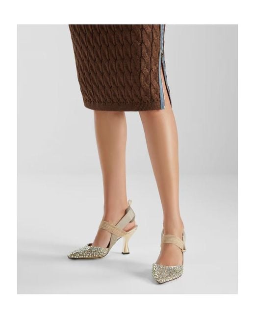 Fendi Metallic Colibri Embellished Slingback Pumps