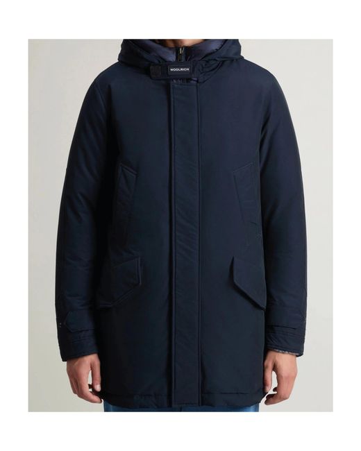 Woolrich Blue Zippered Hooded Parka Down Jacket for men