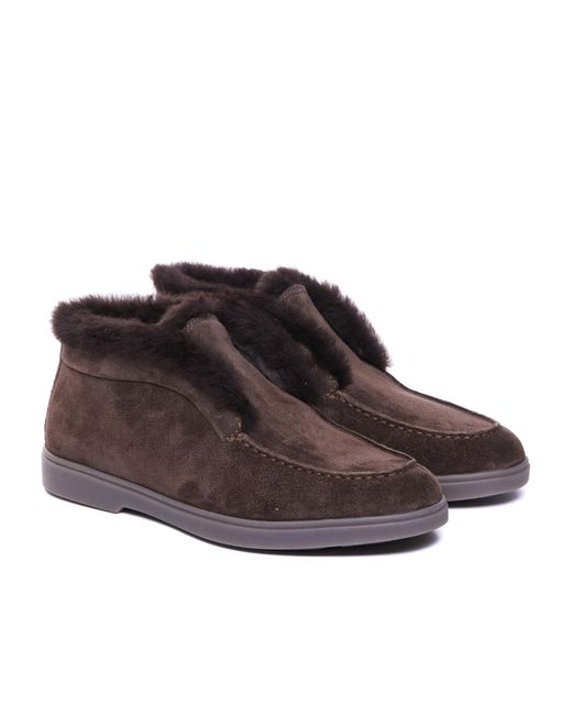 Santoni Brown Shearling Detailed Slip-On Boots