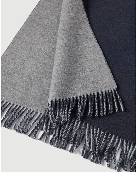 Brunello Cucinelli Blue Wool And Cashmere Knit Scarf for men