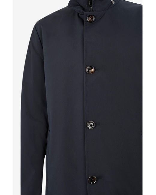 Moorer Blue Stand-Collar Mid-Length Coat for men