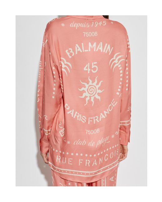 Balmain Pink All-Over Logo Print Shirt