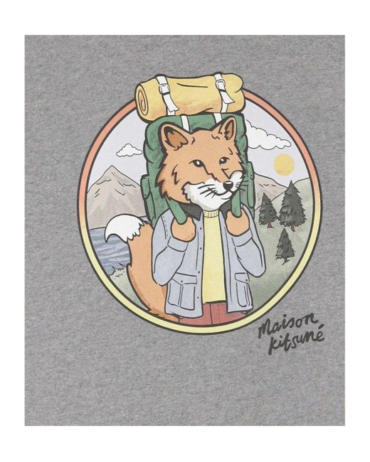 Maison Kitsuné Gray Maison Kitsuné Fox Printed Crewneck Sweatshirt for men