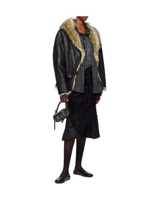 OPEN YY Black Shaggy Track Faux Fur Skirt