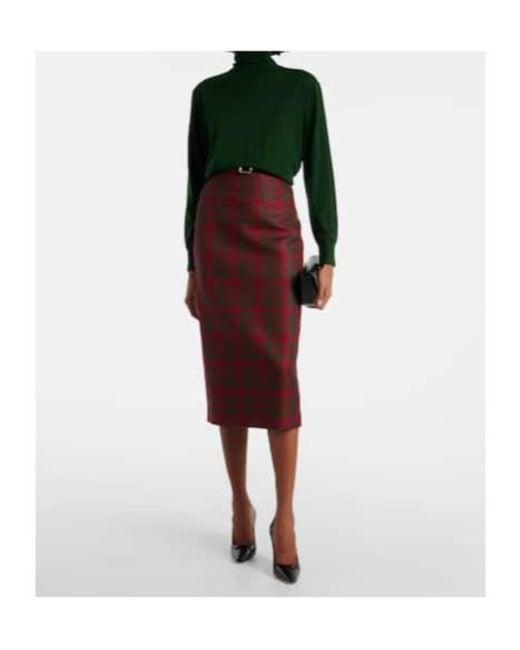 Emilia Wickstead Red Lorelei Plaid Wool-Blend Pencil Skirt