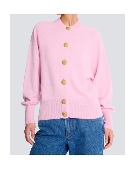 Balmain Pink Buttoned Crewneck Cardigan