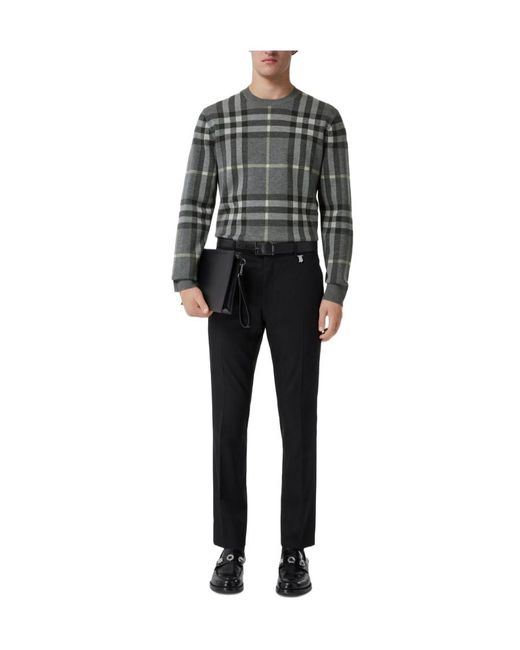 Burberry Gray Check-Pattern Wool-Silk Jumper for men
