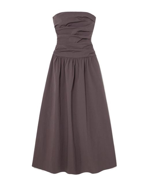 St. Agni Purple Strapless Tie-Back Crinkled Cotton-Blend Maxi Dress