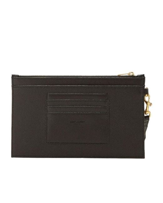Saint Laurent Black Cassandre Matelassé Large Zipped Clutch Bag