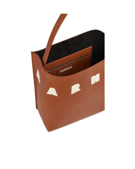 Marni Brown Museo Logo-Patch Small Shoulder Bag