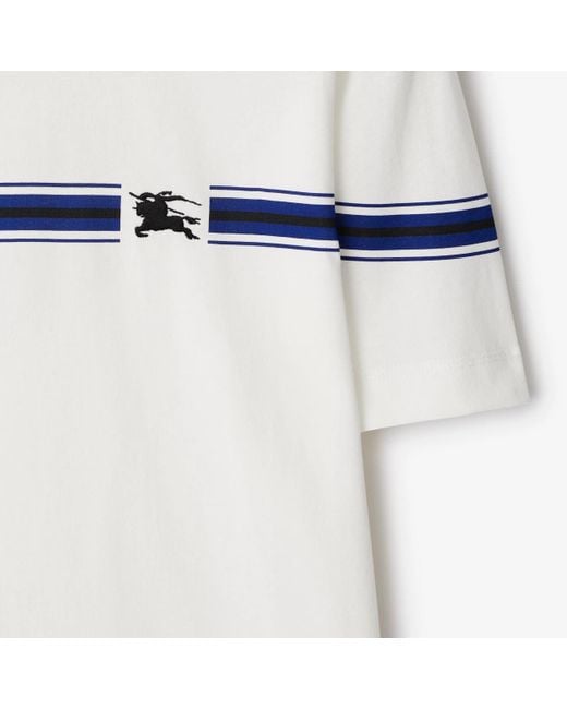 Burberry White Logo Embroidered Striped T-Shirt for men