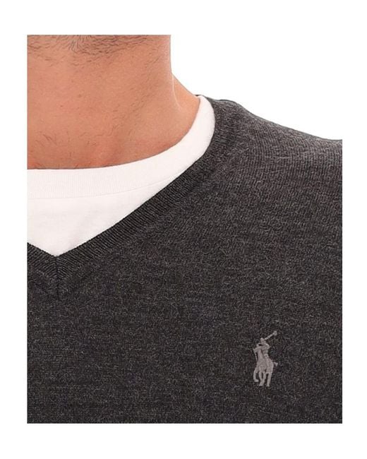 Polo Ralph Lauren Black Polo Pony Embroidered V-Neck Jumper for men