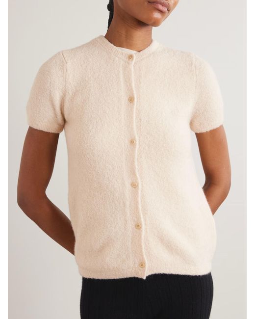The Elder Statesman White Cashmere And Silk Blend Boucle Cardigan