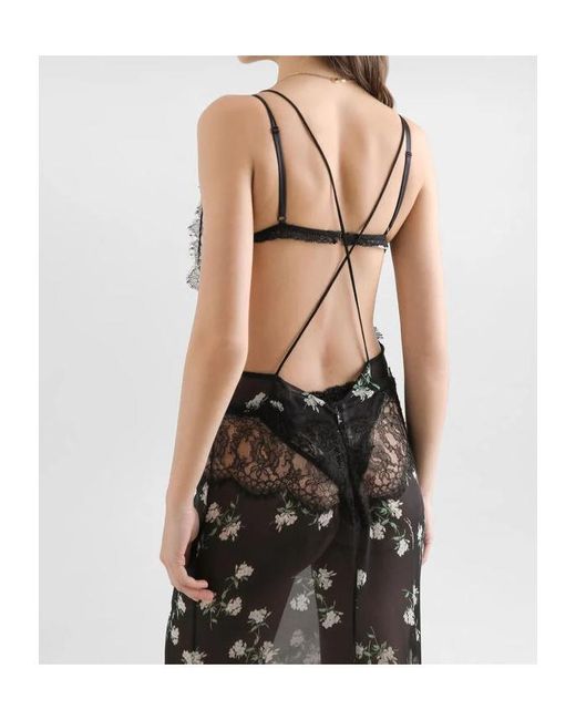 Dolce & Gabbana Black Violets-Print Dress With Lace Insert