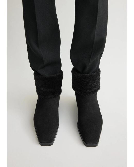 Totême  Black Fold-Down Shearling Boots