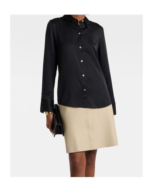 Vince Black Silk-Blend Satin Shirt