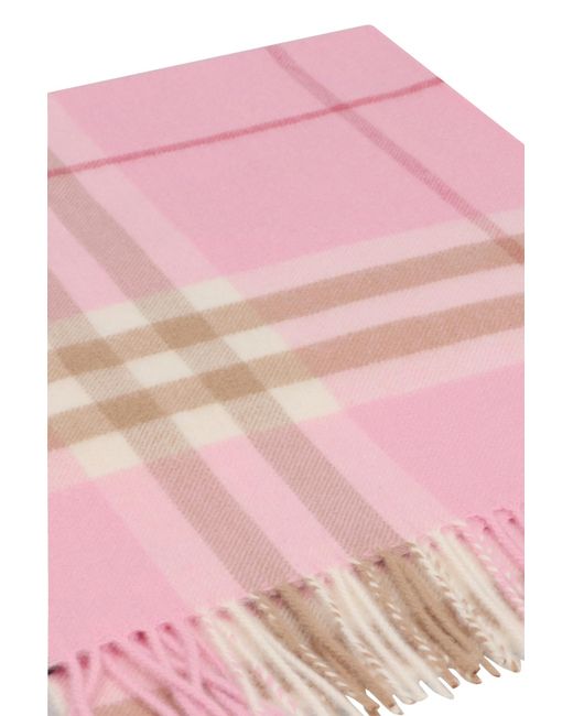 Burberry Pink Checked Fringed Edge Scarf
