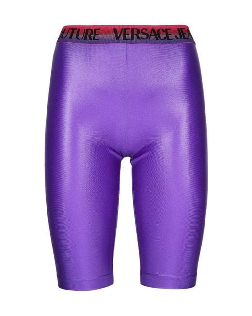 Versace Jeans Blue Logo-Waistband Cycling Shorts