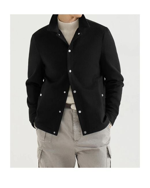 Brunello Cucinelli Black Lightweight Cashmere Flannel Outerwear Jacket for men