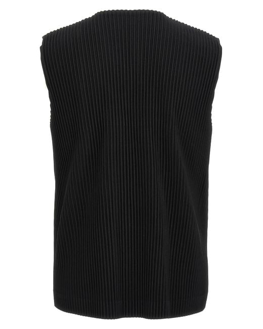 Homme Plissé Issey Miyake Black Homme Plissé Issey Miyake Pleated V-Neck Button-Down Waistcoat for men