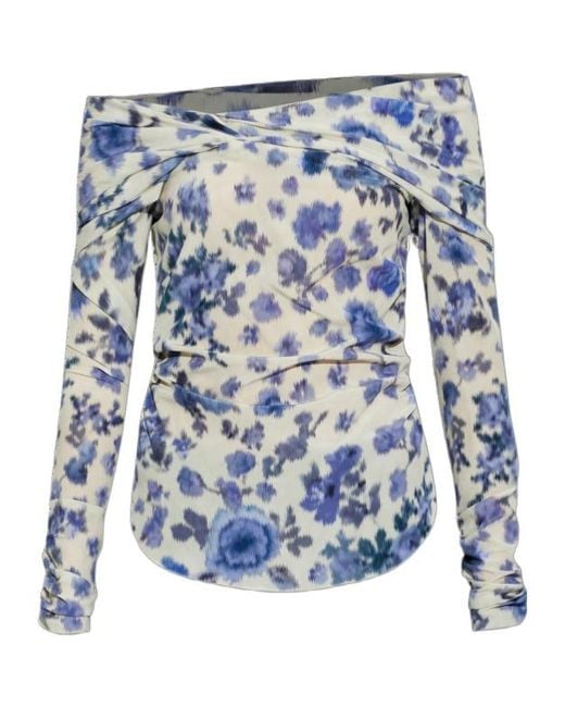 Isabel Marant Blue Danka Floral Off-Shoulder Top