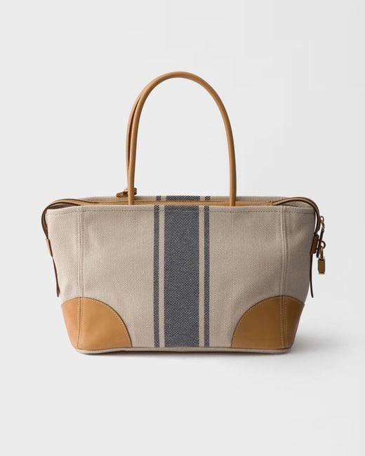 Prada Brown Large Canvas And Leather Tote Bag