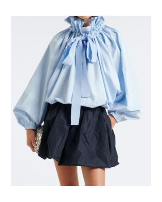 Patou Blue Bow-Detail Cotton Poplin Blouse