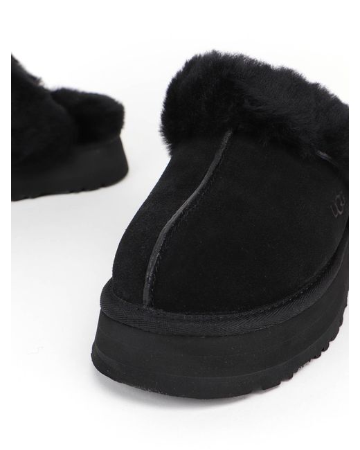 Ugg Black Disquette Logo Embossed Platform Slippers