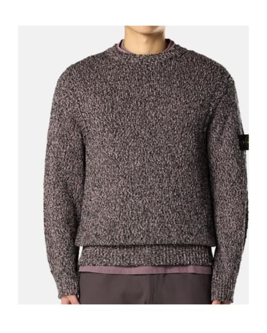 Stone Island Gray Textured Crew-Neck Knitted Sweater for men