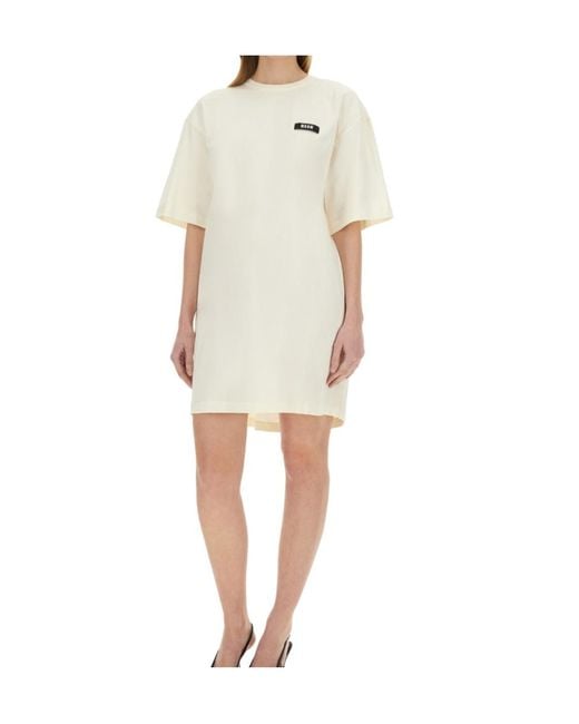 MSGM Natural Logo Patch Drawstring Dress