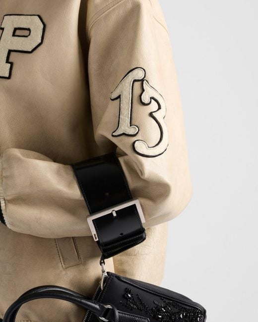 Prada Natural Leather Bomber Jacket With Patch