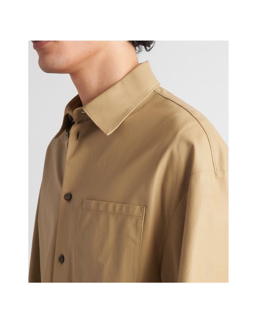 Prada Natural Buttoned Short-Sleeved Leather Shirt for men