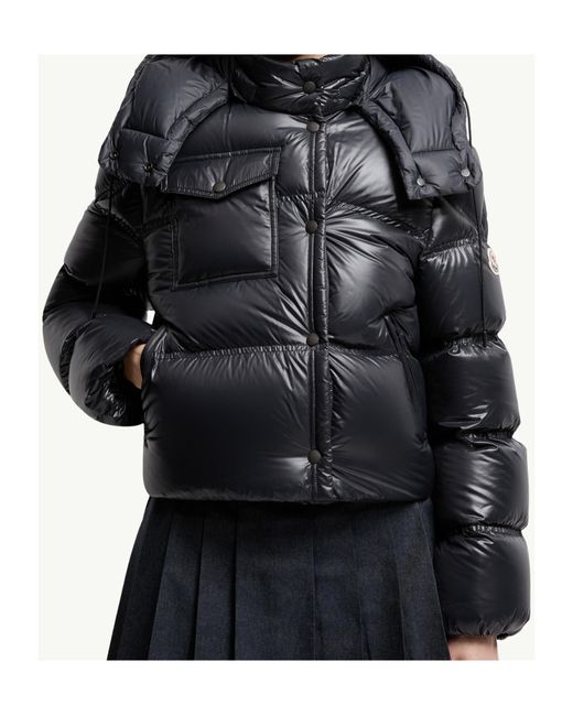 Moncler Black Erea Square-Quilted Hooded Short Down Jacket
