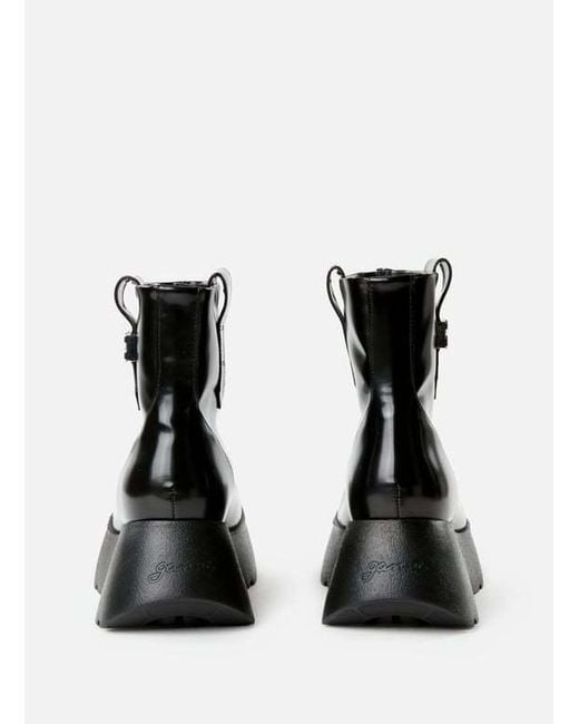 Ganni Black Kat Logo Plaque Ankle Boots
