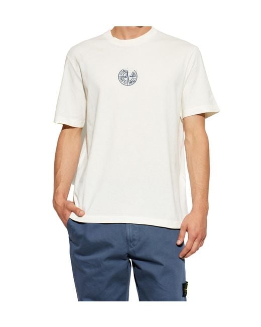 Stone Island White Short Sleeve Crewneck T-Shirt for men