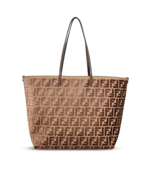 Fendi Brown Roll Ff Jacquard Large Tote Bag