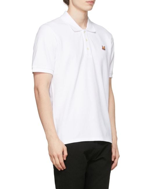 Maison Kitsuné White Fox-Patch Polo Shirt for men