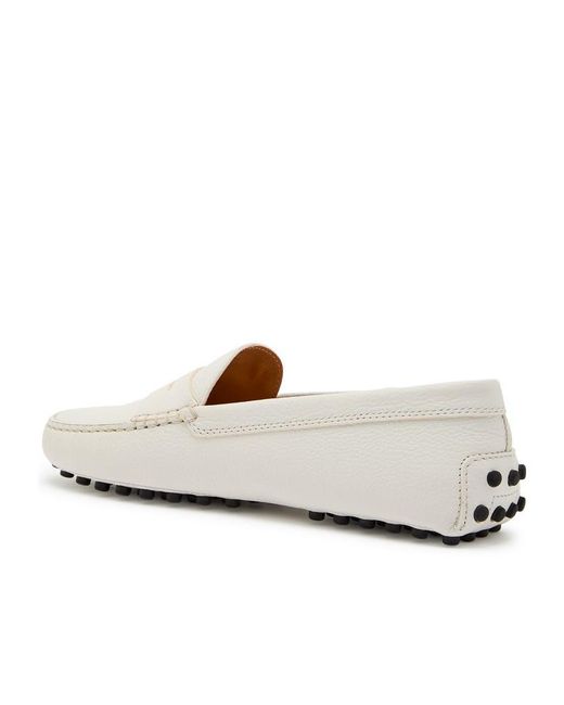 Tod's White Gommino Grained Leather Loafers
