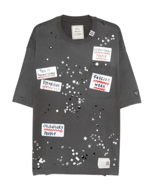 Maison Mihara Yasuhiro Gray Embellished Sticker T-Shirt for men