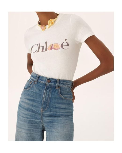 Chloé White Chloé Logo Printed Crewneck T-Shirt