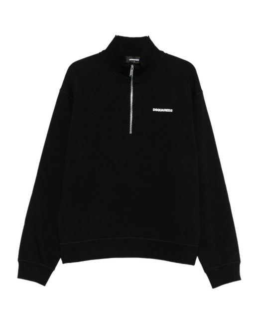 DSquared² Black Half-Zip Cotton Sweatshirt for men