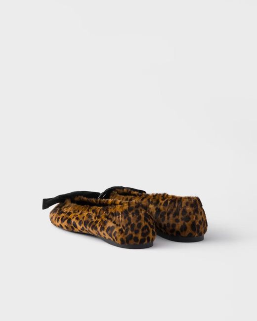 Prada Brown Printed Leather Ballerinas With Bow