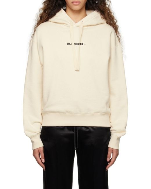 Jil Sander White Logo Printed Drawstring Hoodie