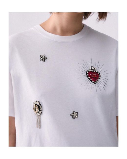 Liu Jo White T-Shirt With Jewel Embroidery