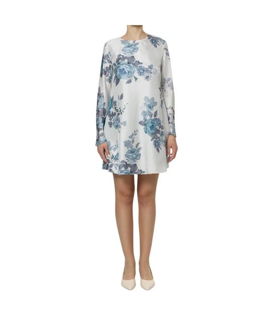 Marella Blue Printed Long-Sleeve Dress