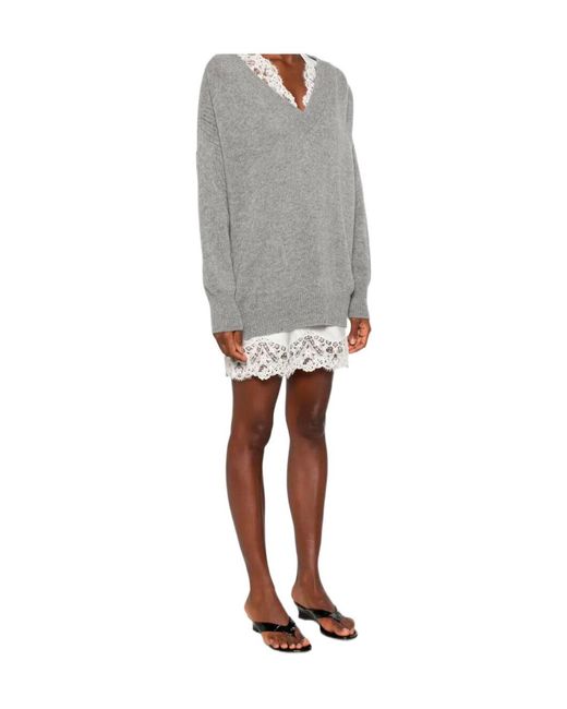 Ermanno Scervino Gray Lace-Trim Mini Dress