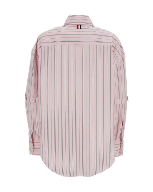 Thom Browne Pink Striped Curved Hem Shirt